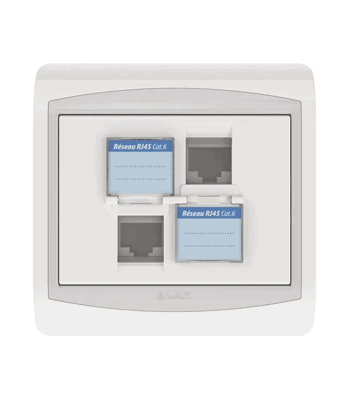 Double prise RJ45 CAT.6 + obturateurs