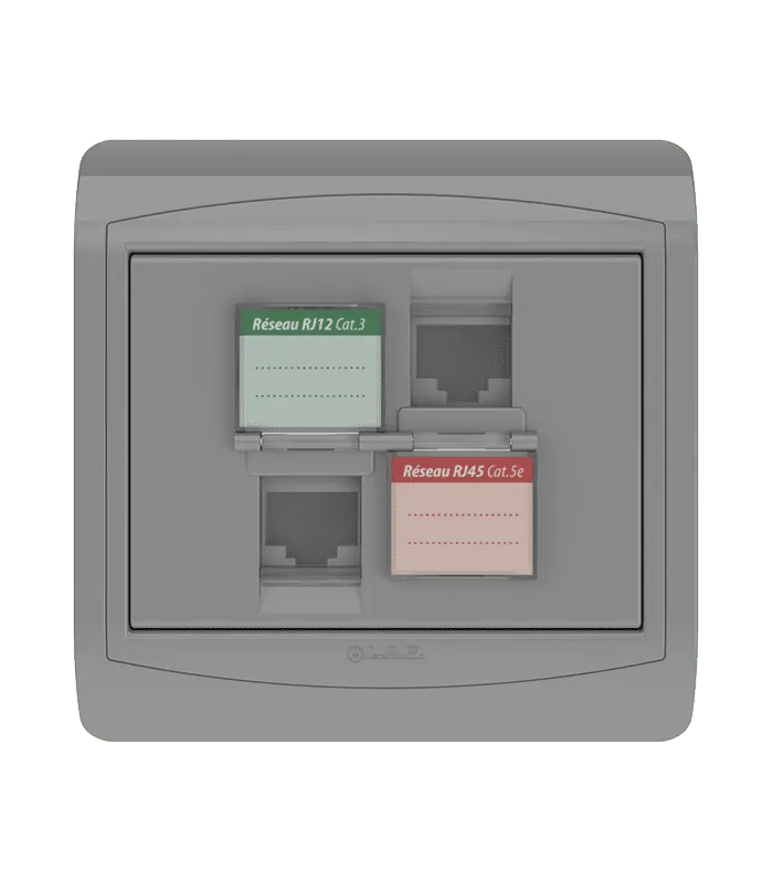 Prise mixte RJ45 CAT.5e + Prise RJ12 CAT.3 + obturateurs