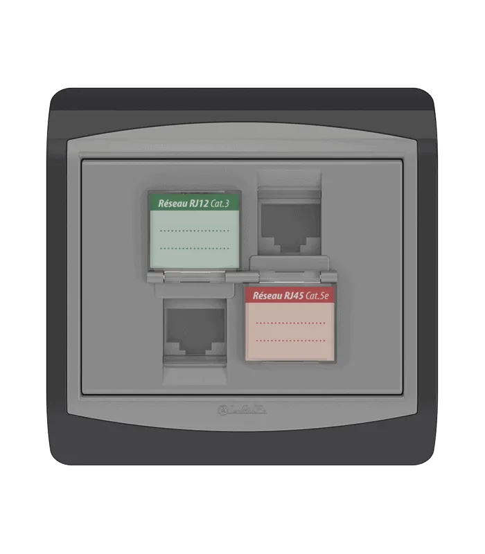 Prise mixte RJ45 CAT.5e + Prise RJ12 CAT.3 + obturateurs