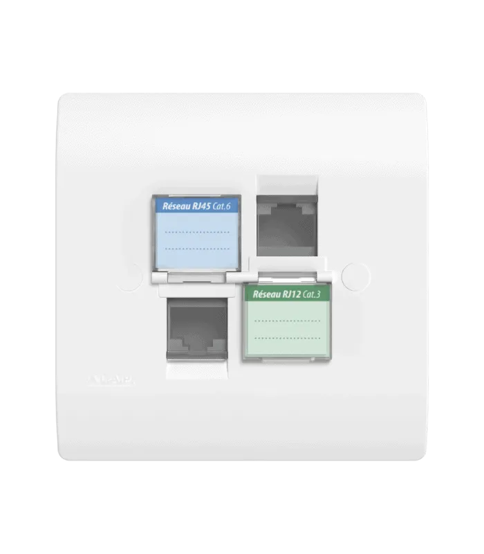 Prise mixte RJ45 CAT.6 + Prise RJ12 CAT.3 + obturateurs