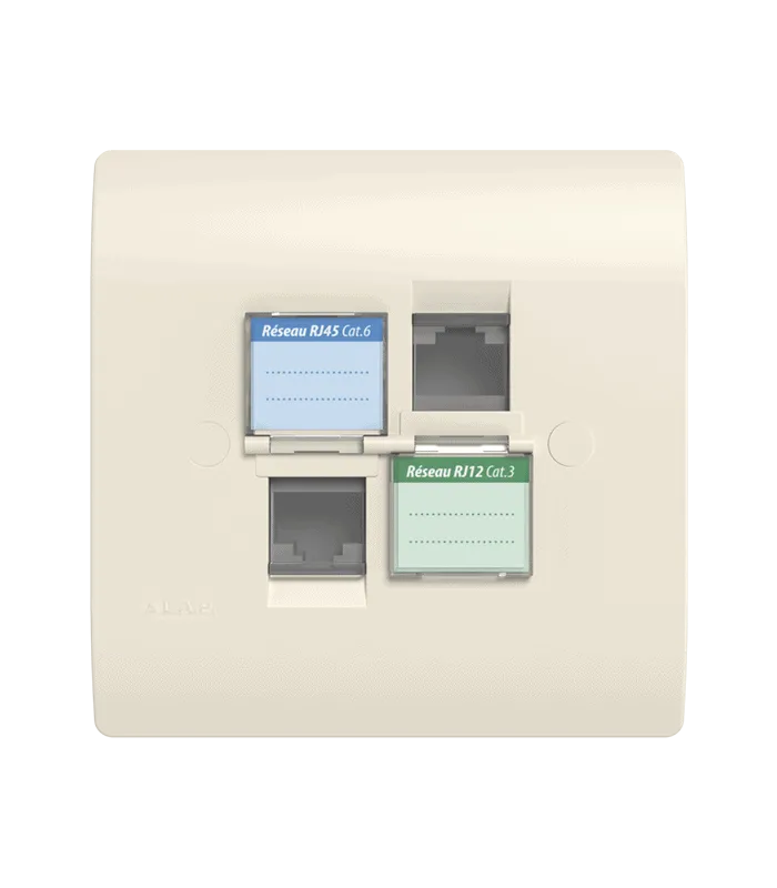 Prise mixte RJ45 CAT.6 + Prise RJ12 CAT.3 + obturateurs