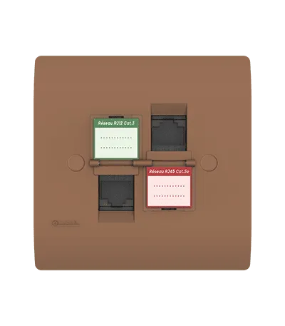 Prise mixte RJ45 CAT.5e + Prise RJ12 CAT.3 + obturateurs