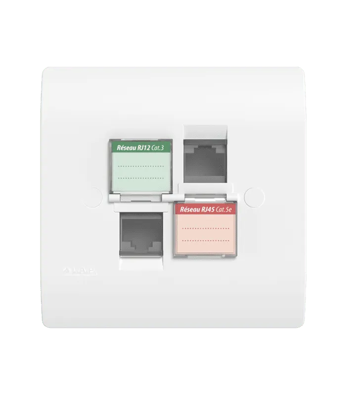 Prise mixte RJ45 CAT.5e + Prise RJ12 CAT.3 + obturateurs
