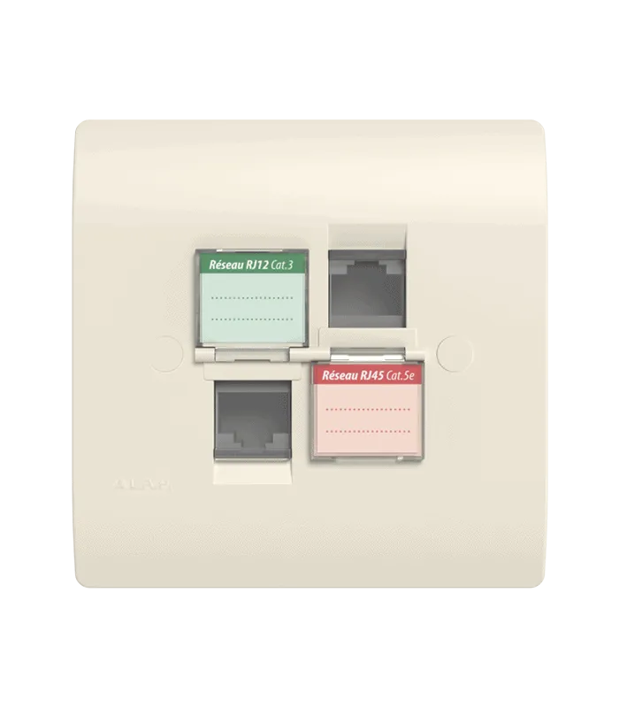 Prise mixte RJ45 CAT.5e + Prise RJ12 CAT.3 + obturateurs