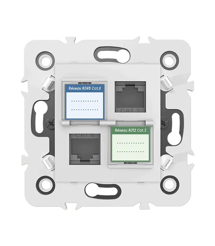 Prise mixte RJ45 CAT.6 + Prise RJ12 CAT.3 + obturateurs
