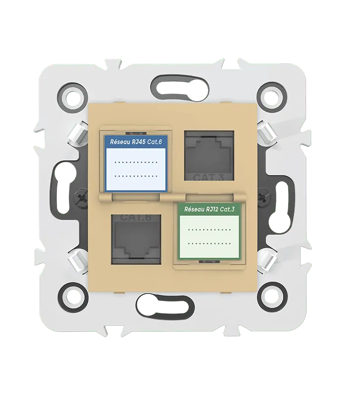 Prise mixte RJ45 CAT.6 + Prise RJ12 CAT.3 + obturateurs