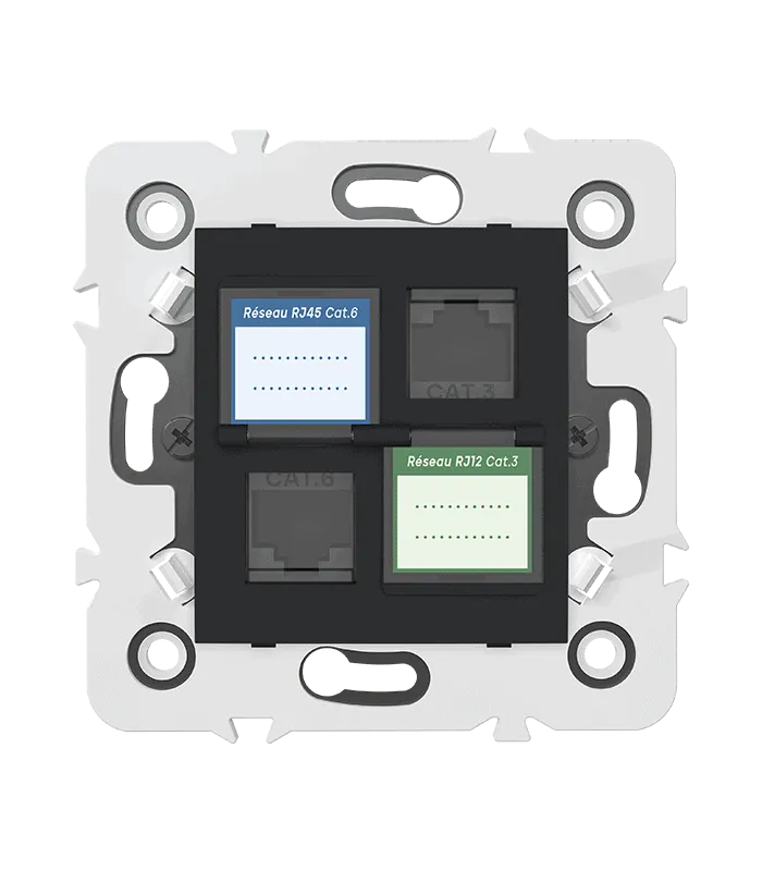 Prise mixte RJ45 CAT.6 + Prise RJ12 CAT.3 + obturateurs