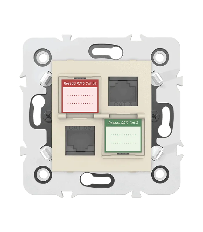 Prise mixte RJ45 CAT.5e + Prise RJ12 CAT.3 + obturateurs