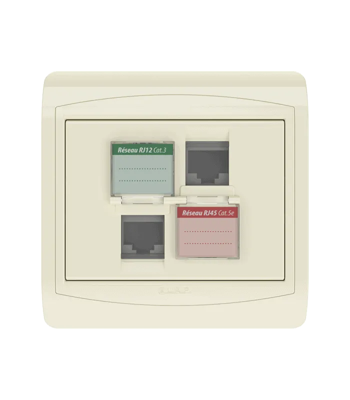 Prise mixte RJ45 CAT.5e + Prise RJ12 CAT.3 + obturateurs